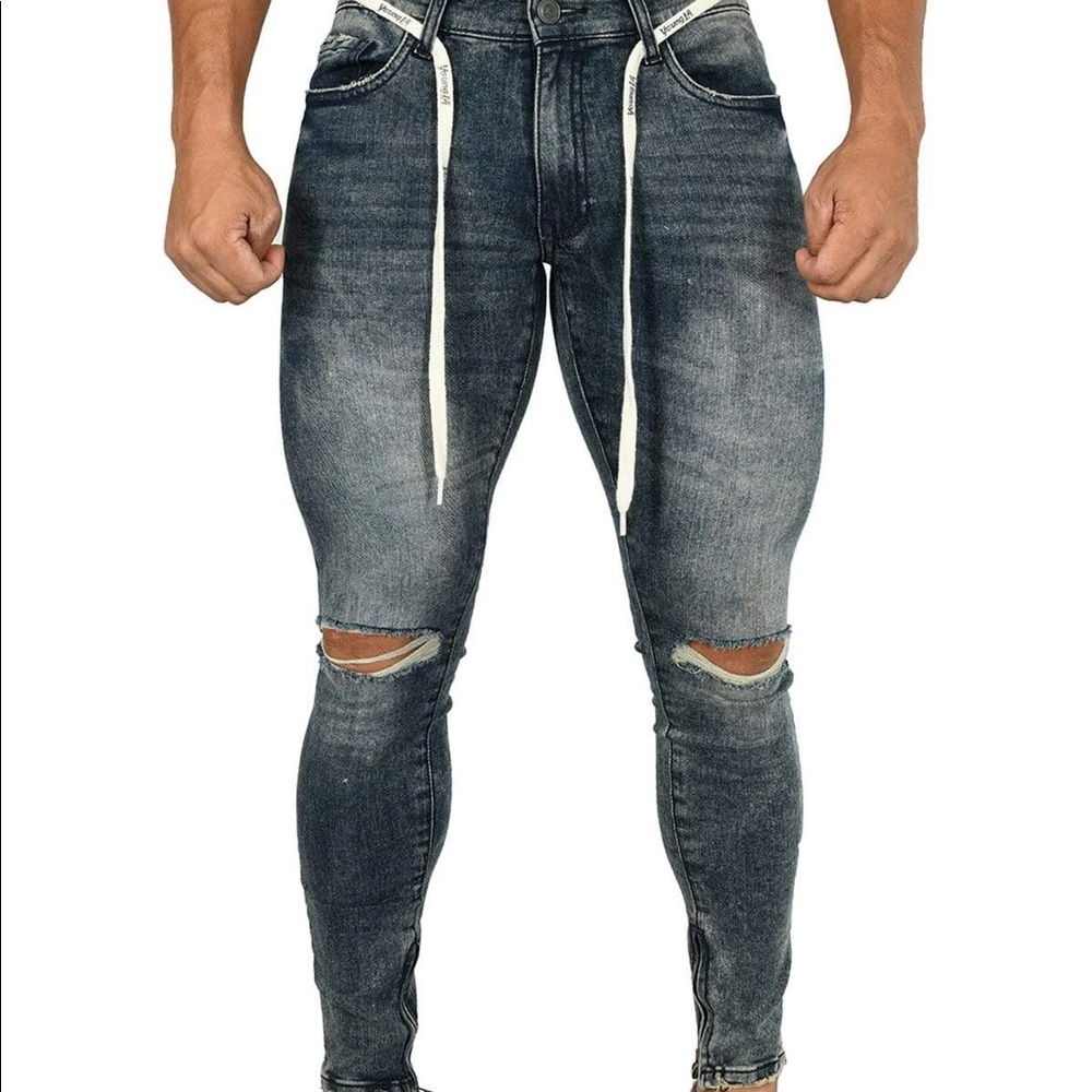NWT YoungLA 602 Distressed Denim Blue Jeans 2.0
